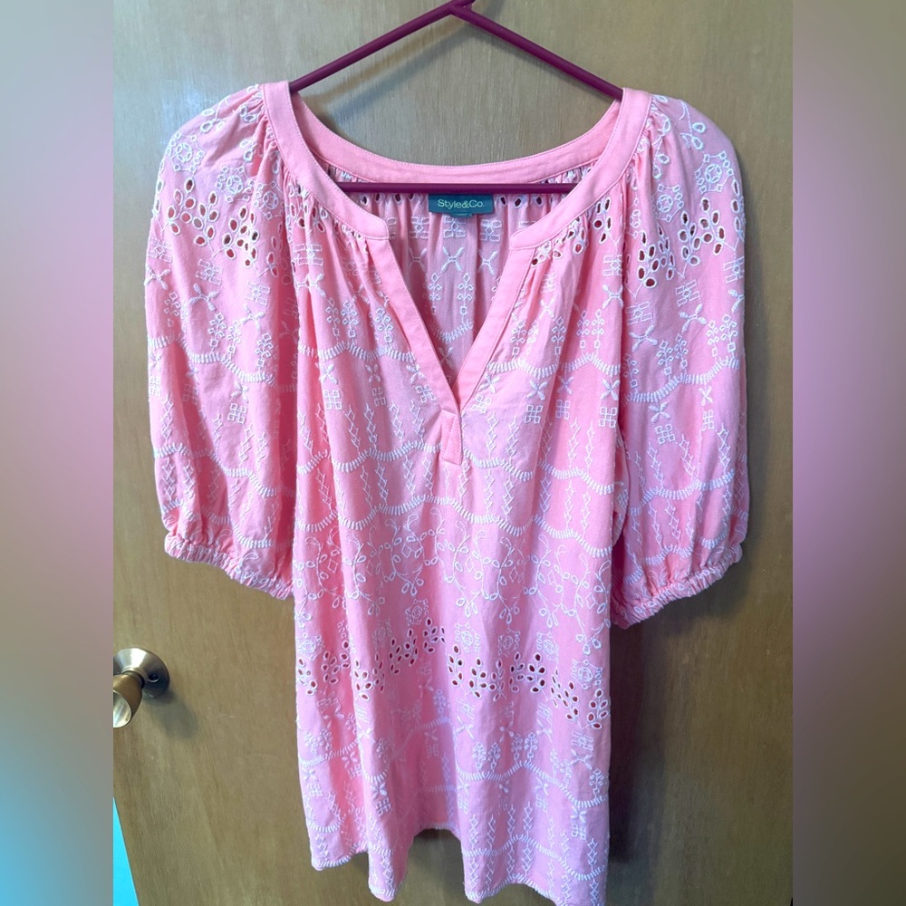 Peach eyelet top